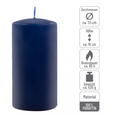 Sada stĺpových sviečok, 15 cm, Ø 7,5 cm, modrá, 2 ks