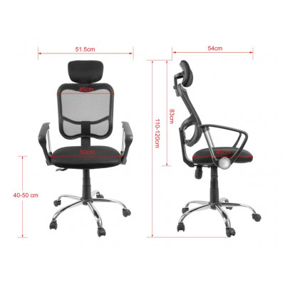 Kancelárska stolička s nastaviteľnou opierkou hlavy, čierna