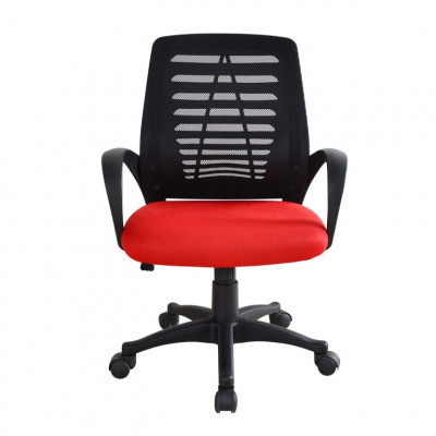 Kancelárska stolička so sieťovaným operadlom a červeným sedá