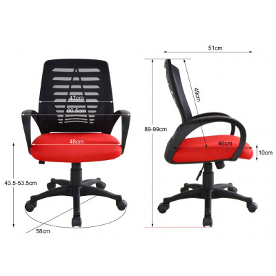 Kancelárska stolička so sieťovaným operadlom a červeným sedá