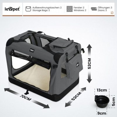 Leopet Prepravný box pre psov L, 70 x 52 x 52 cm, antracit