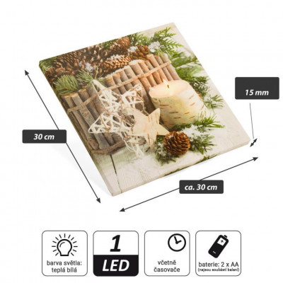 Nástenná maľba zimné zátišie, 1 LED, 30 x 30 cm Nástenná maľba zimné zátišie, 1 LED, 30 x 30 cm