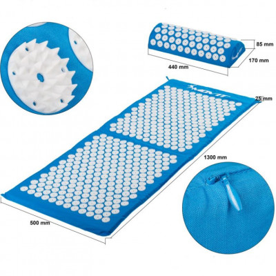 Akupresúrna podložka s vankúšom 130 x 50 cm - svetlomodrá